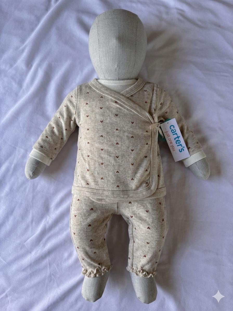 Carter's Newborn 3-Pieces Kimono, Pant and Bodysuit set Cream 3 M