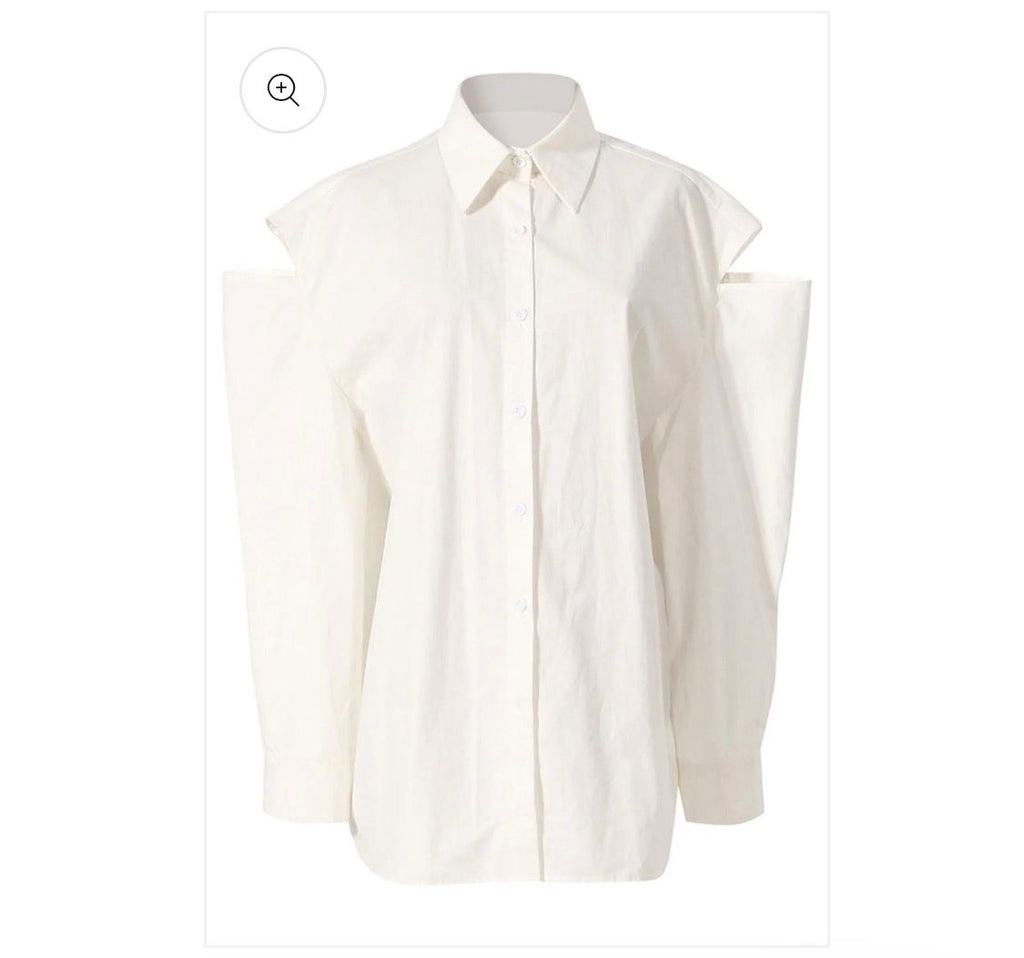 Women's Shirt Shoulder Cut-Out Button Down,Size XL, Color Cream