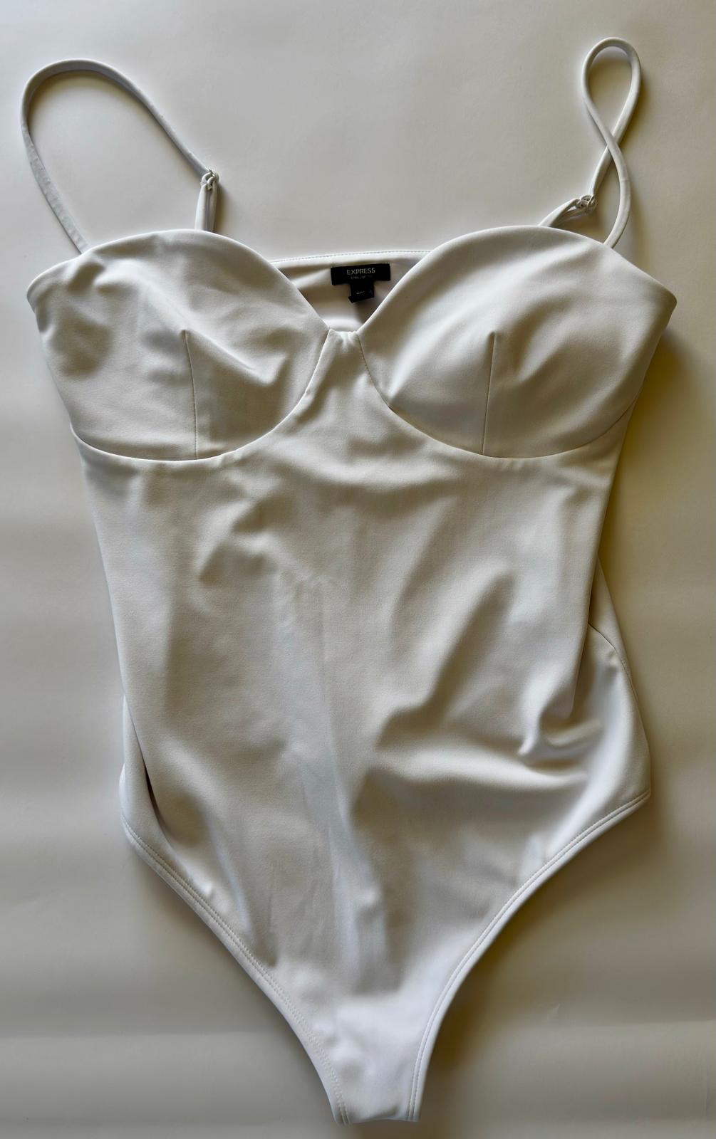 Body Contour High Compression Bustier Bodysuit With Bra Cups, Color White, M
