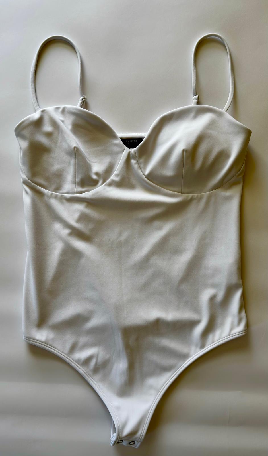 Body Contour High Compression Bustier Bodysuit With Bra Cups, Color White, M