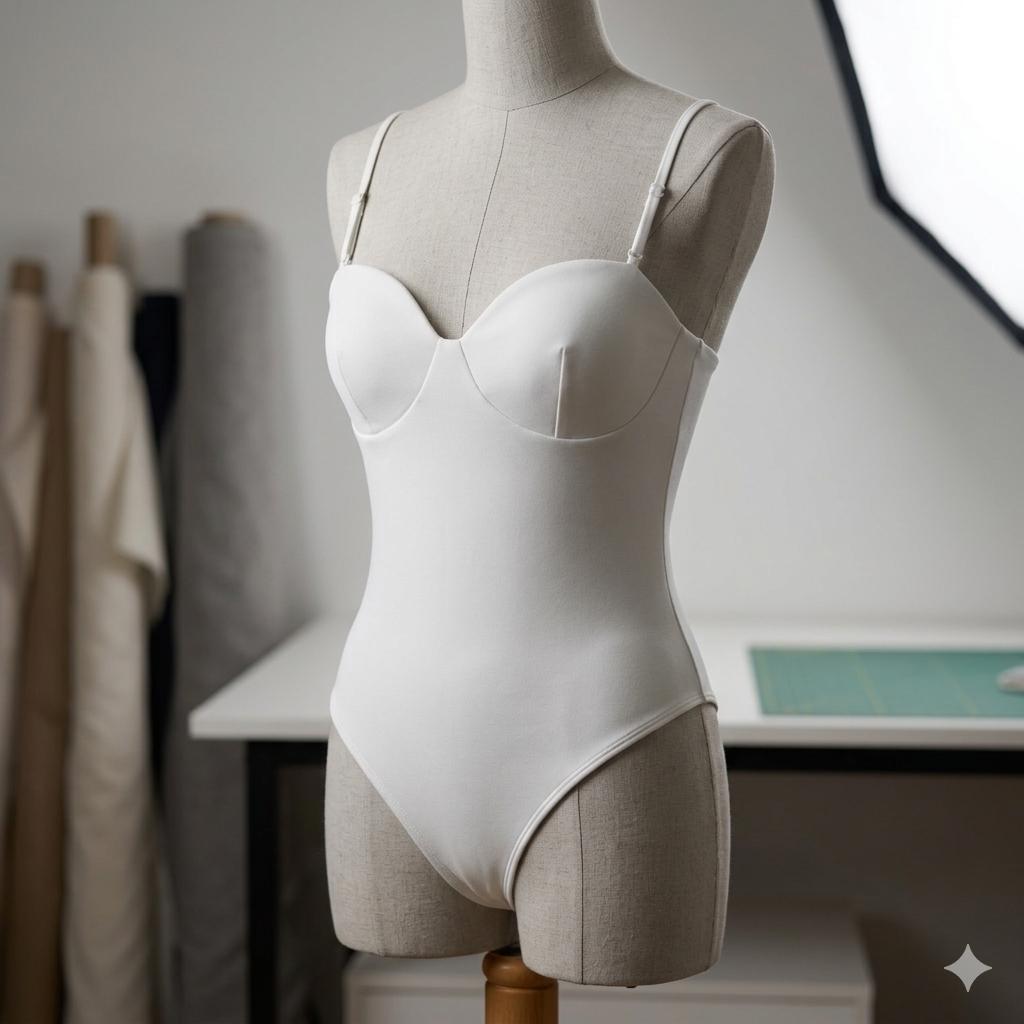 Body Contour High Compression Bustier Bodysuit With Bra Cups, Color White, M
