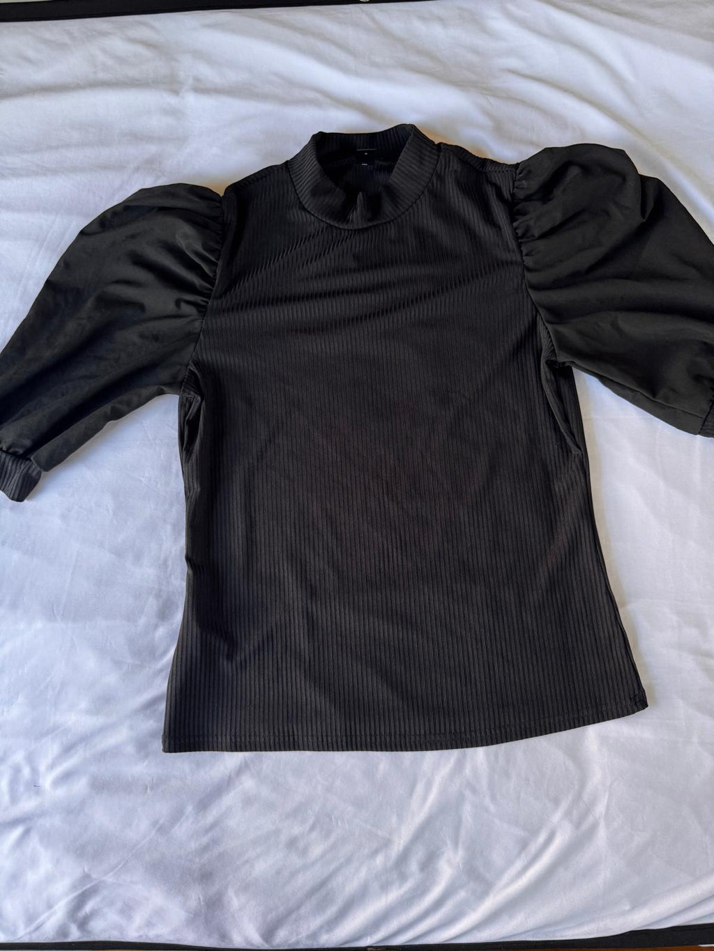 Women's Puff Sleeve Tops Crewneck Ribbed Slim Fit Party Blouse, Size XL