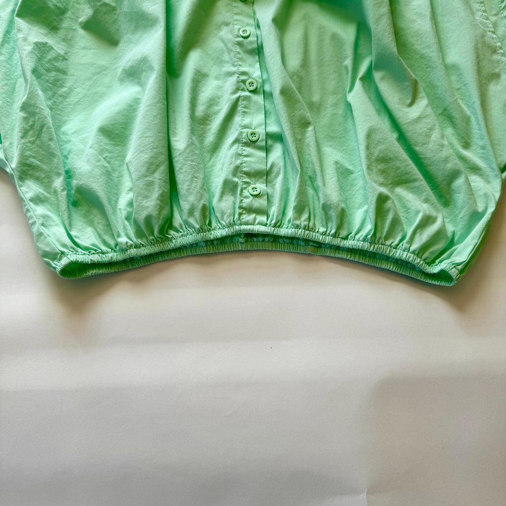 Forever 21 Short-Sleeve Button Blouse Light green,Elasticized Waistband, Size L