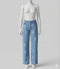 Celebrity Ace Women's Wide Leg Cargo Jeans,Color Medium Bleu, Size 13/31