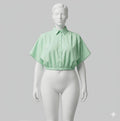 Forever 21 Short-Sleeve Button Blouse Light green,Elasticized Waistband, Size L