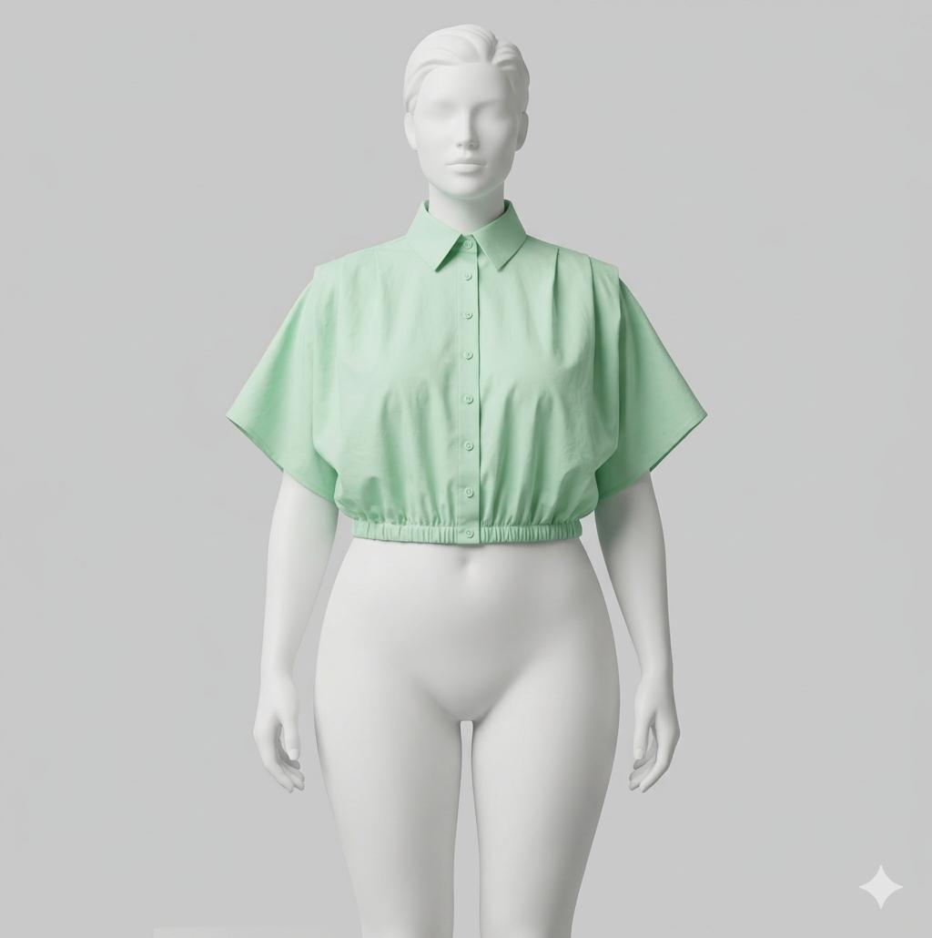 Forever 21 Short-Sleeve Button Blouse Light green,Elasticized Waistband, Size L