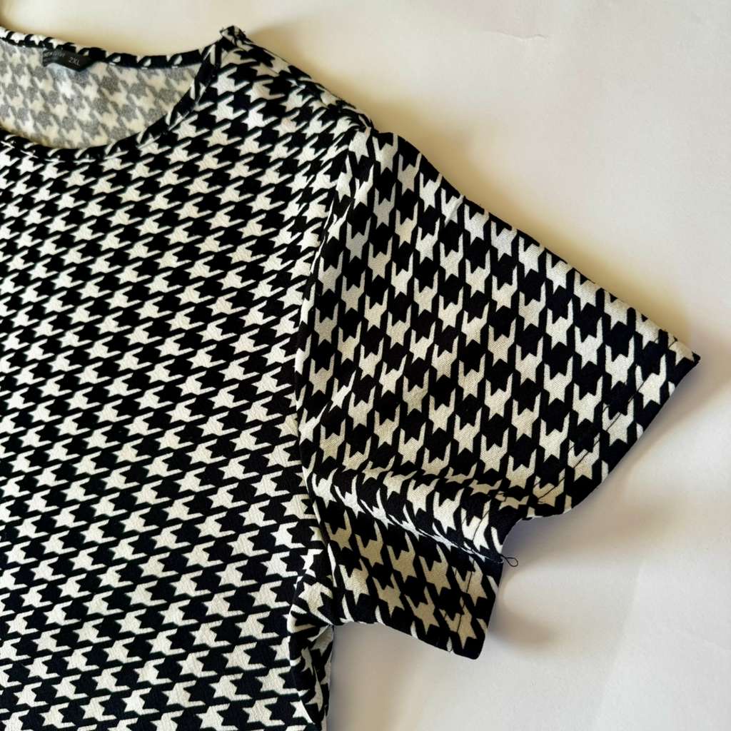Houndstooth Print Fitted Dress, Suitable For Commuting,Size XXL