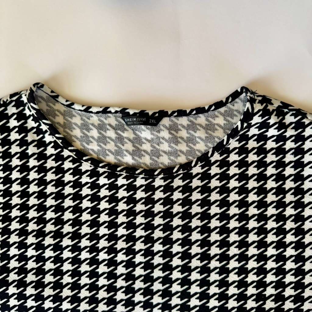 Houndstooth Print Fitted Dress, Suitable For Commuting,Size XXL