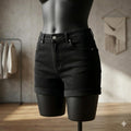 Women's Solid Regular 5 Pocket Dark Wash Black Cuffed Denim Shorts Size XL