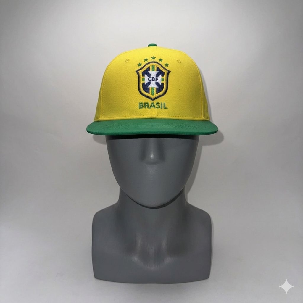 Brasil CBF Football Soccer Futbol Yellow Green Snapback Flat Bill Hat Cap