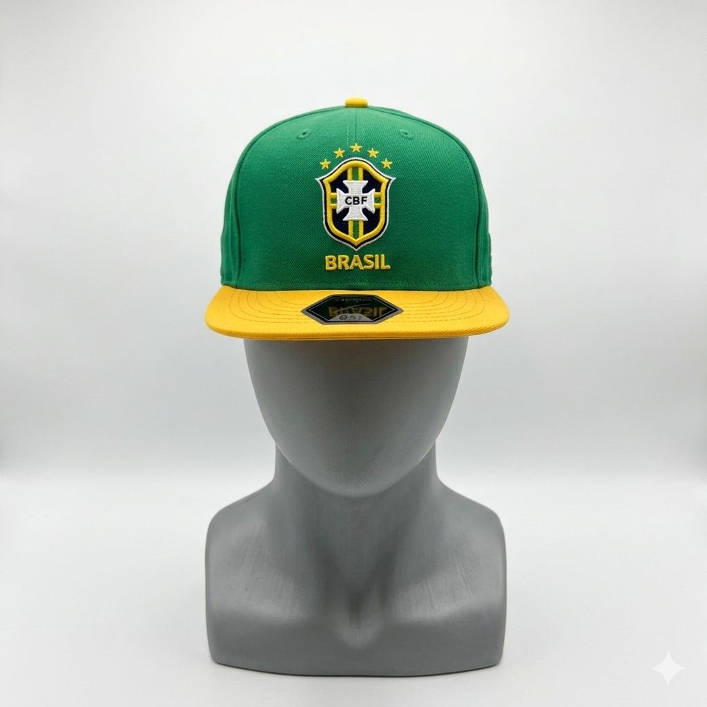 Brasil CBF Football Soccer Yellow Green Team Fitted Hat Cap 2-Tone 8.5in-67.3cm