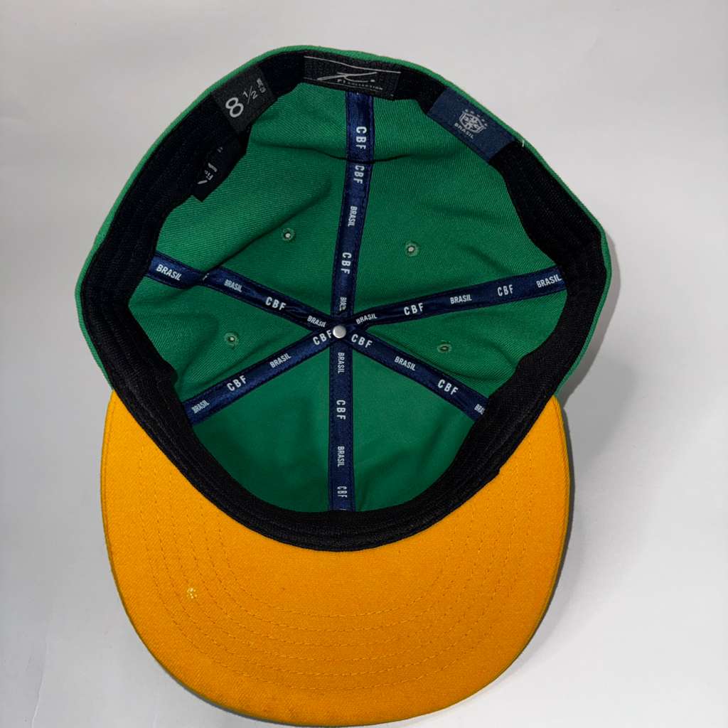 Brasil CBF Football Soccer Yellow Green Team Fitted Hat Cap 2-Tone 8.5in-67.3cm