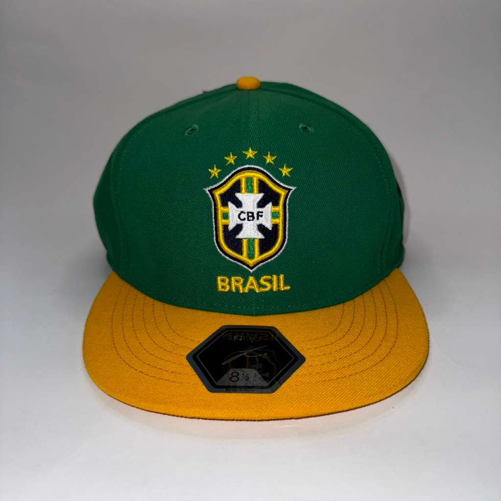 Brasil CBF Football Soccer Yellow Green Team Fitted Hat Cap 2-Tone 8.5in-67.3cm