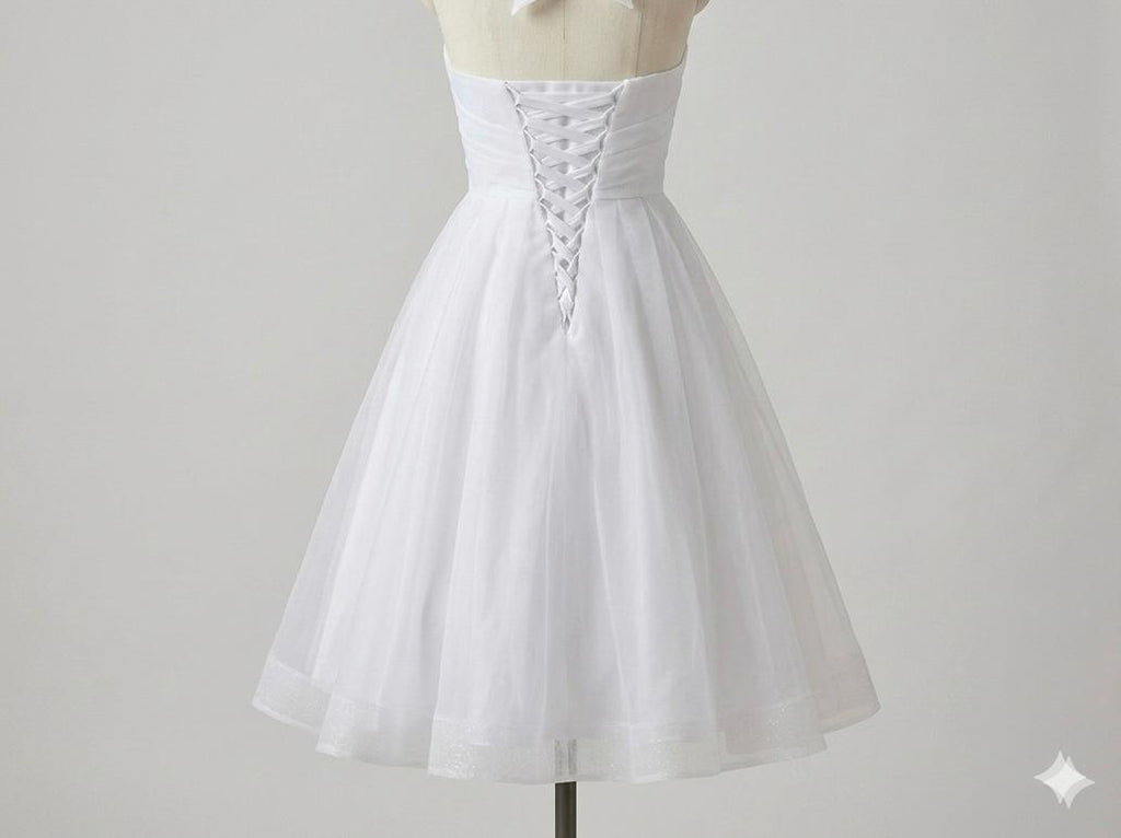 Wedding Dress White Satin and Tulle Halter Neck Tea-Lenght Size 16