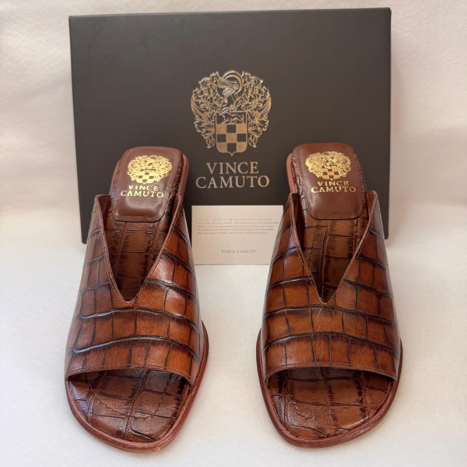 Vince Camuto Mershid brown Croc Embossed Leather Mule Hell Woman 8 New