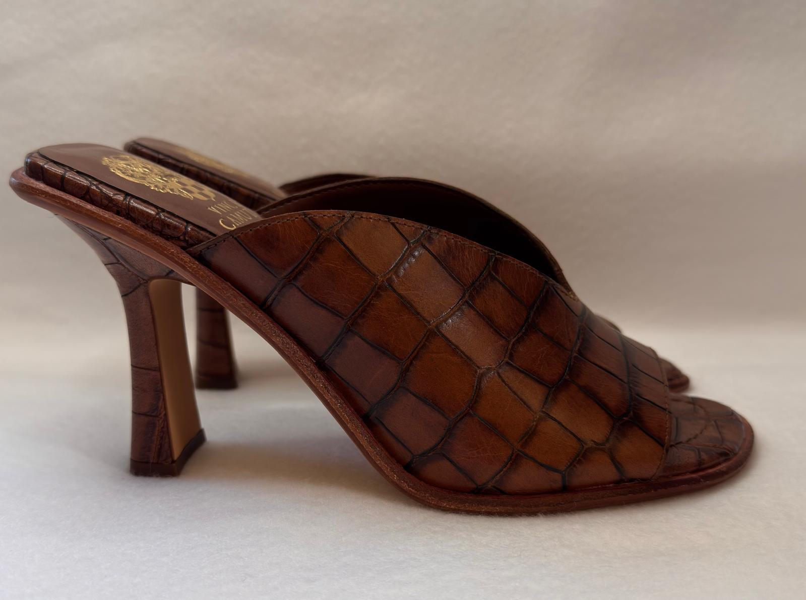Vince Camuto Mershid brown Croc Embossed Leather Mule Hell Woman 8 New