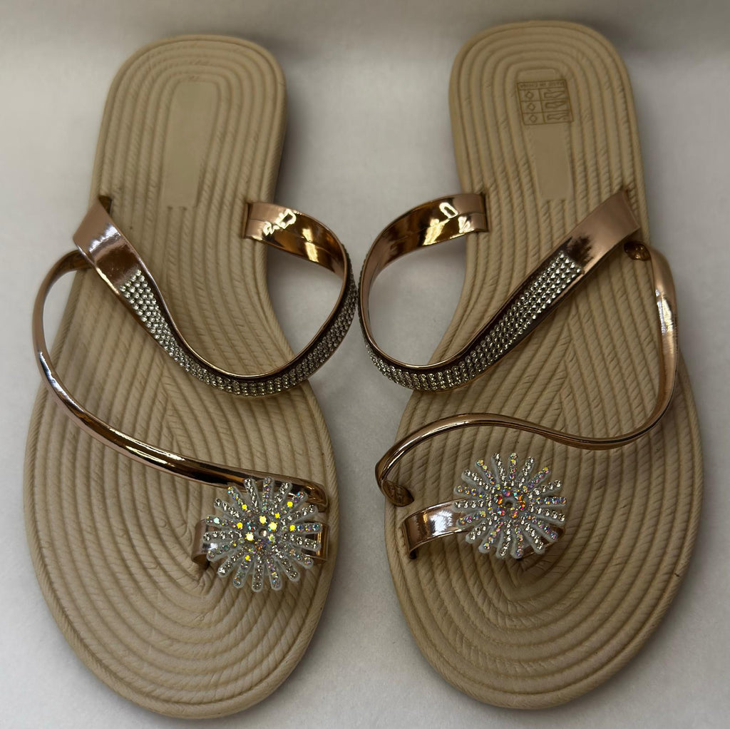New Women's Rose Gold Water Drop Diamond Lightweight Beach Sandals Size 8 us