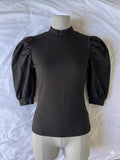 Women's Puff Sleeve Tops Crewneck Ribbed Slim Fit Party Blouse, Size XL